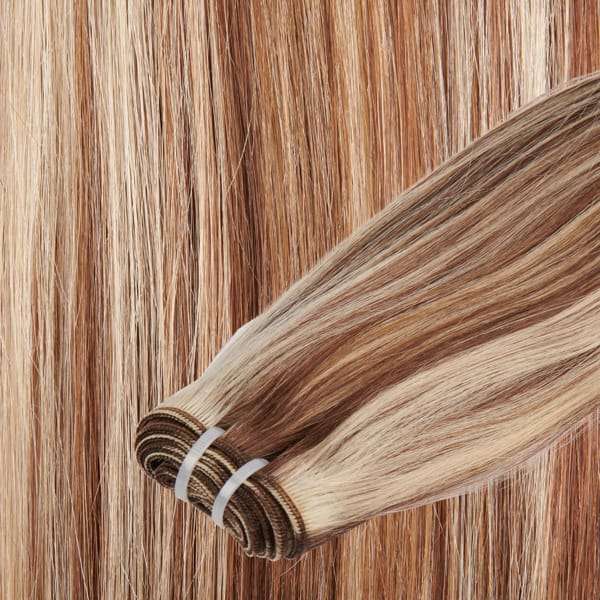 Echthaar-Tressen 100 Gramm Länge:  45 cm / 18 " Farbe:  #6/613 kastanien-braun/platin-blond